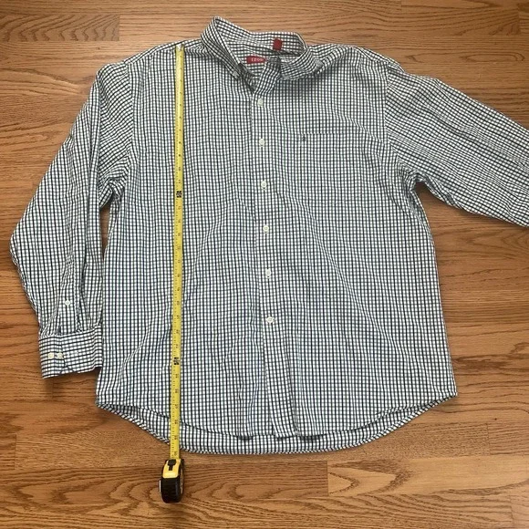 Men's XL Izod Shirt Blue Green Plaid Long Sleeve Button Down - Picture 10 of 10
